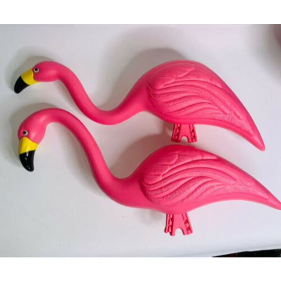 2 Vintage PINK PLASTIC FLAMINGO 20 Inch Blow Mold Yard Decor Garden Lawn - Picture 12 of 12